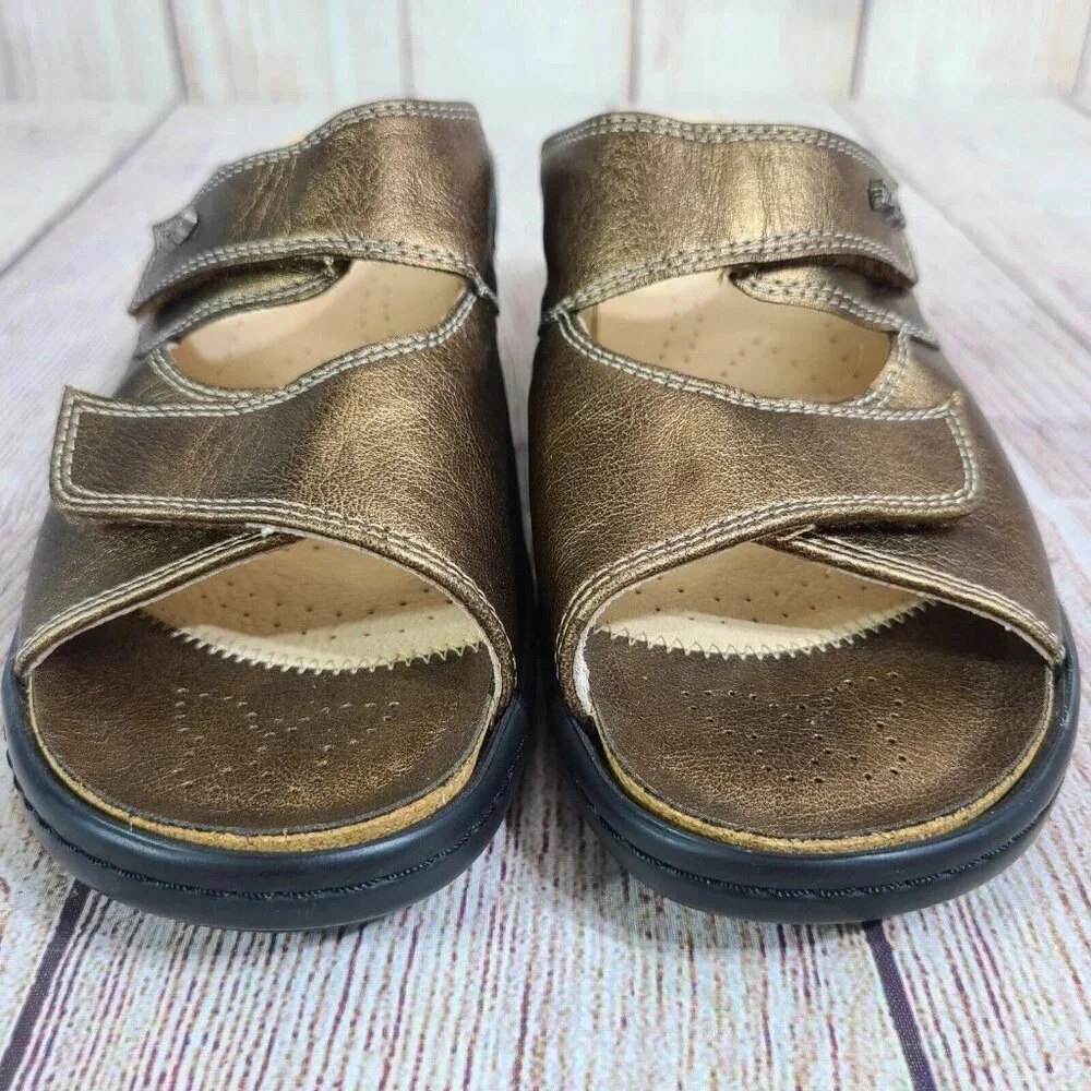 Fidelio Fidelia Heeled Leather Sandals Shoes Women's 38 7.5  Bronze Double Strap - Picture 2 of 12